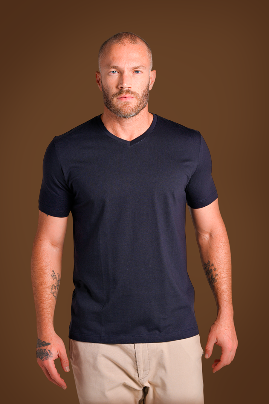 Camiseta Original Gola V Algodão Egípcio com Elastano Azul Noite